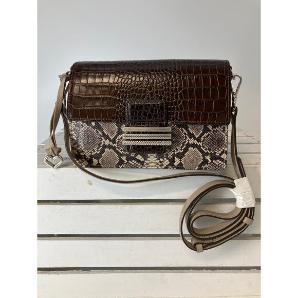 BRIGHTON ANIMAL PRINT BROWN GRAY LEATHER SMALLCROSSBODY BAG - Picture 1 of 16